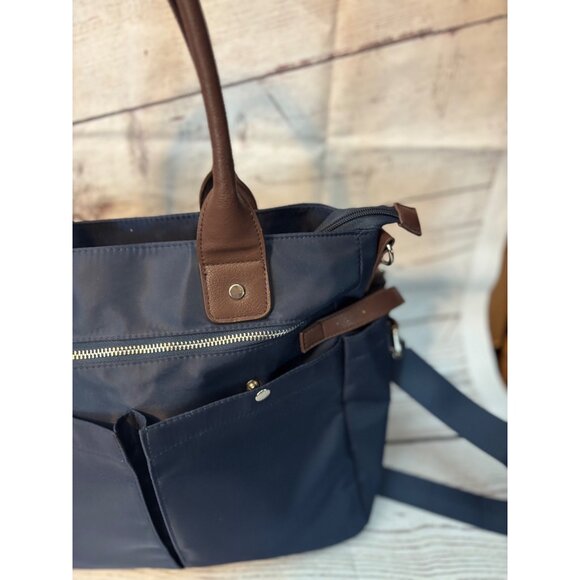 Signature Navy Blue Nylon Large Handbag Crossbody Tote - Picture 7 of 12